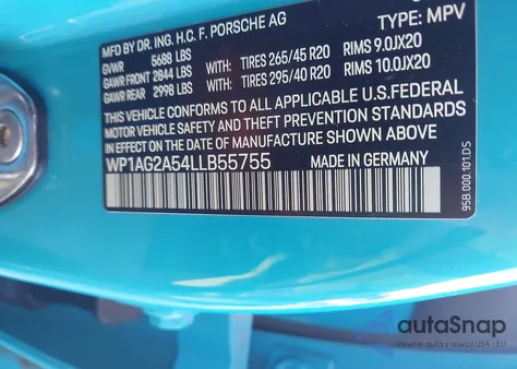 2020 Porsche Macan Gts z USA, uszkodzony, nr VIN WP1AG2A54LLB55755